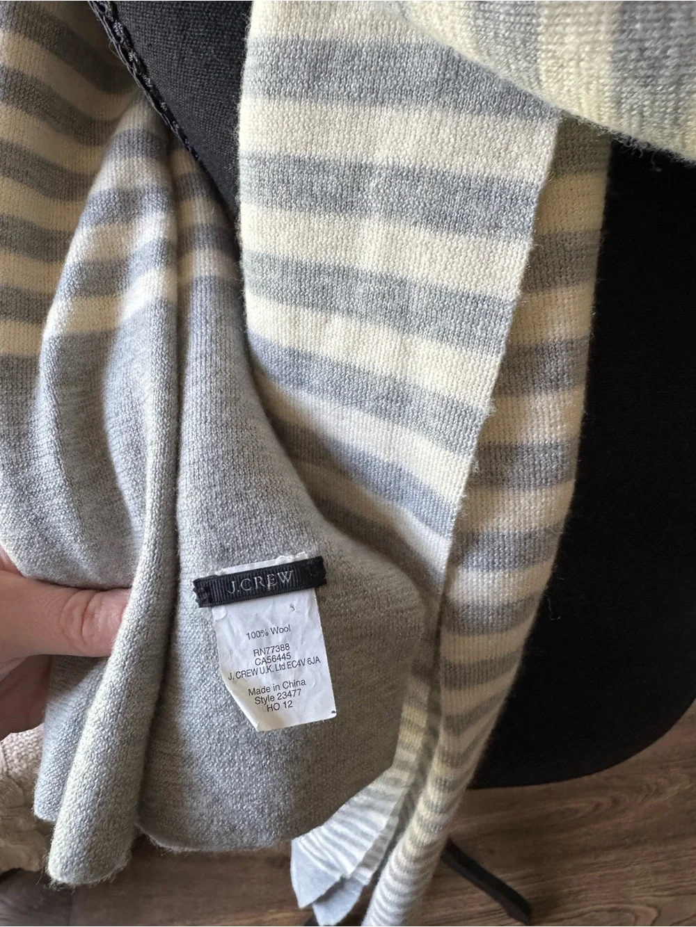 J. Crew Striped Knit Scarf in Cream and Gray